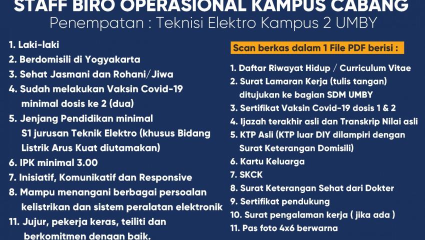Lowongan Staff Biro Operasional Kampus Cabang Universitas Mercu Buana Yogyakarta